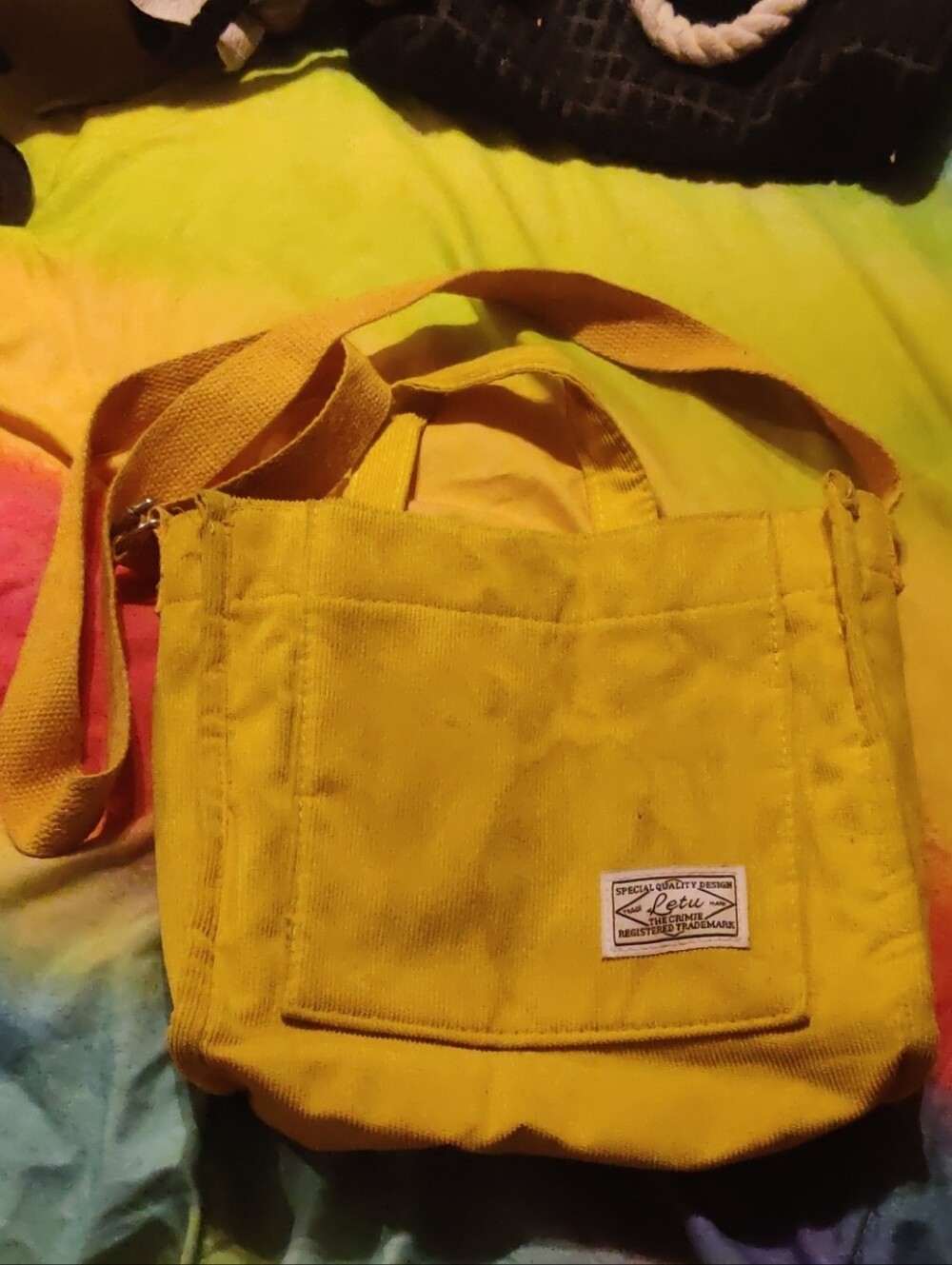 Yellow Canvas Crossbody Tote with Front Pocket